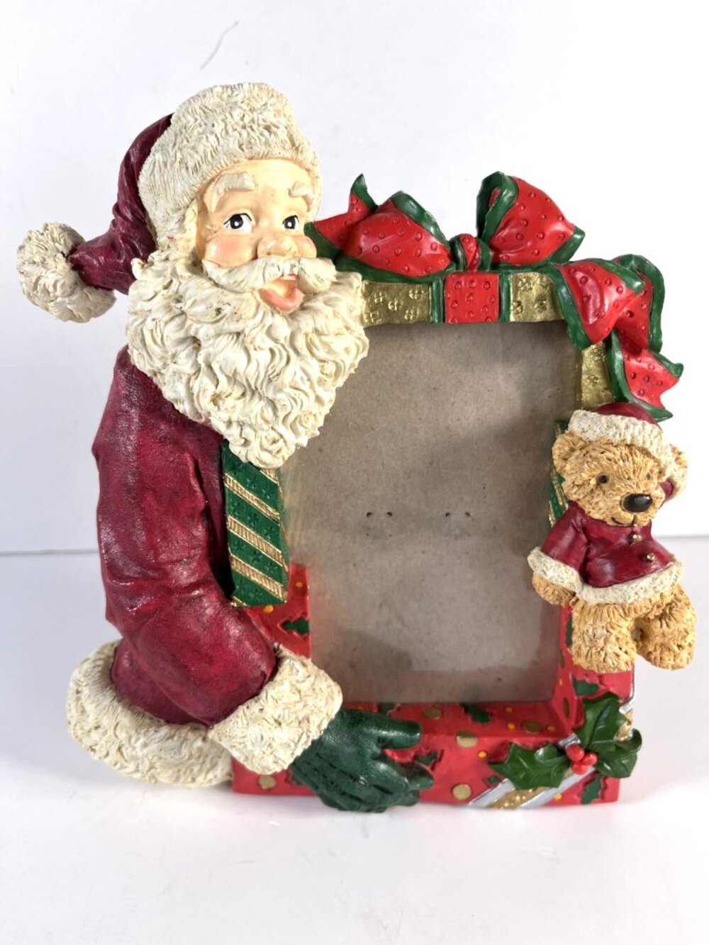 Christmas Santa Claus Teddy Bear Resin Picture Frame 4x5 Holiday Decor